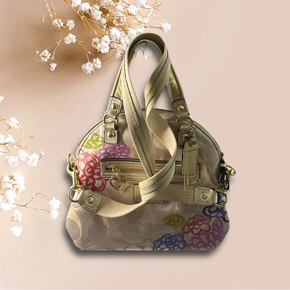 Coach Poppy Floral Glam Satchel F22323 Signature Jacquard Gold Trim 2012 - Picture 3 of 9